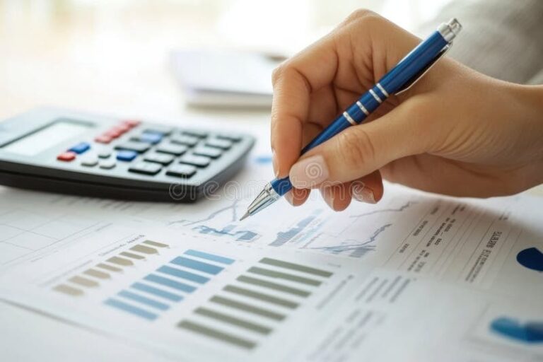 manos sosteniendo calculadora y documentos financieros