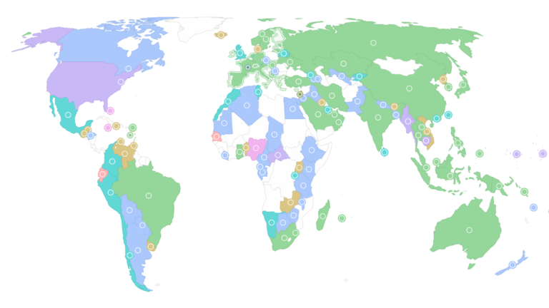 mapa mundial resaltando paises sin banco central