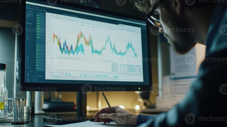 persona analizando graficos financieros en computadora