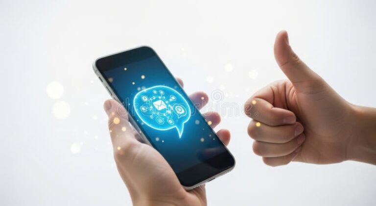 persona usando smartphone con icono de whatsapp